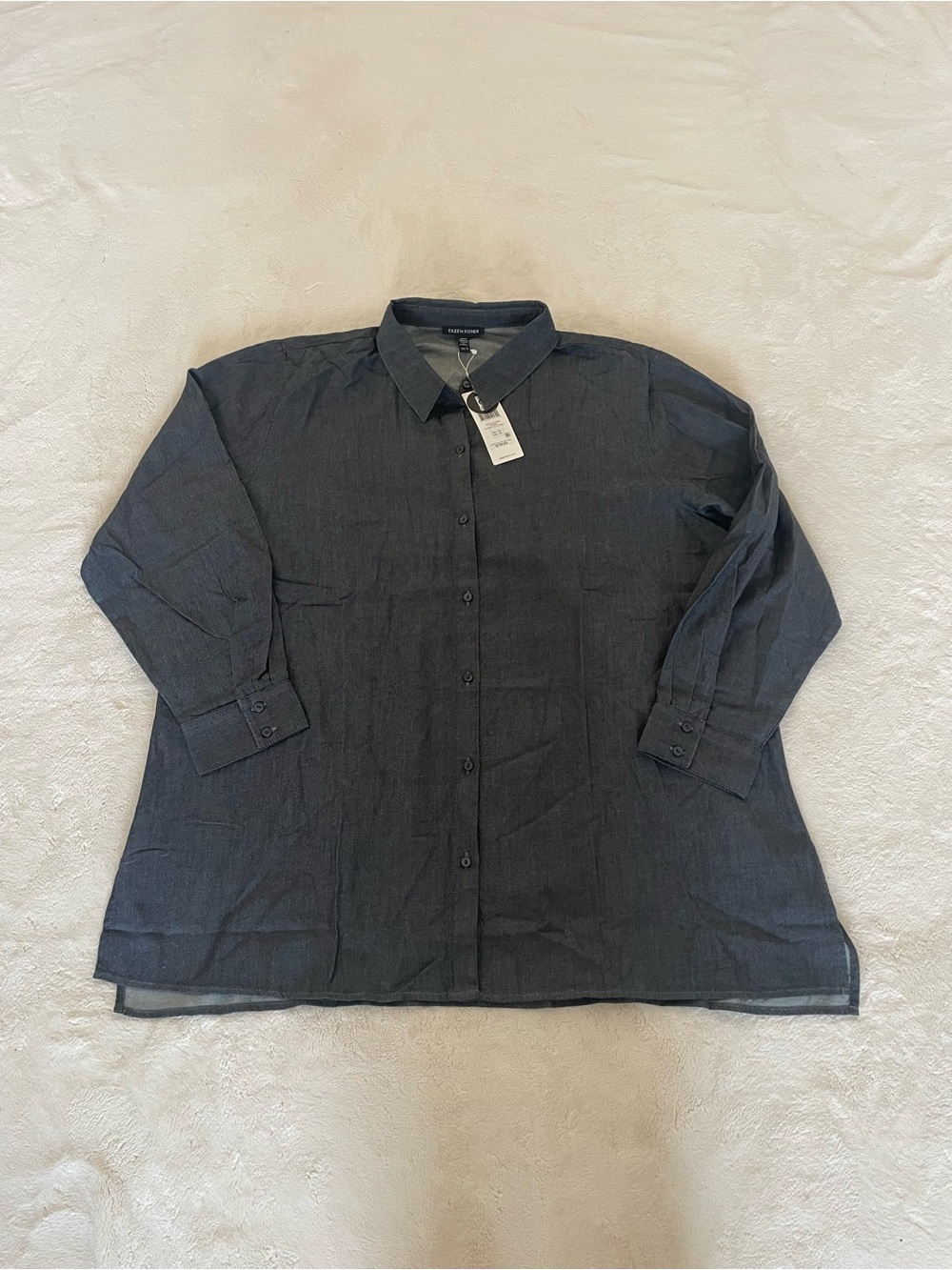 Eileen Fisher Airy Organic Cotton Twill Classic Collar Denim Shirt Size 1X - Picture 4 of 9